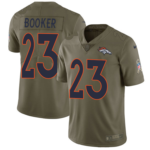 Nike Broncos #23 Devontae Booker Olive Men's Stitched NFL Limited Salute to Service Jersey - Click Image to Close
